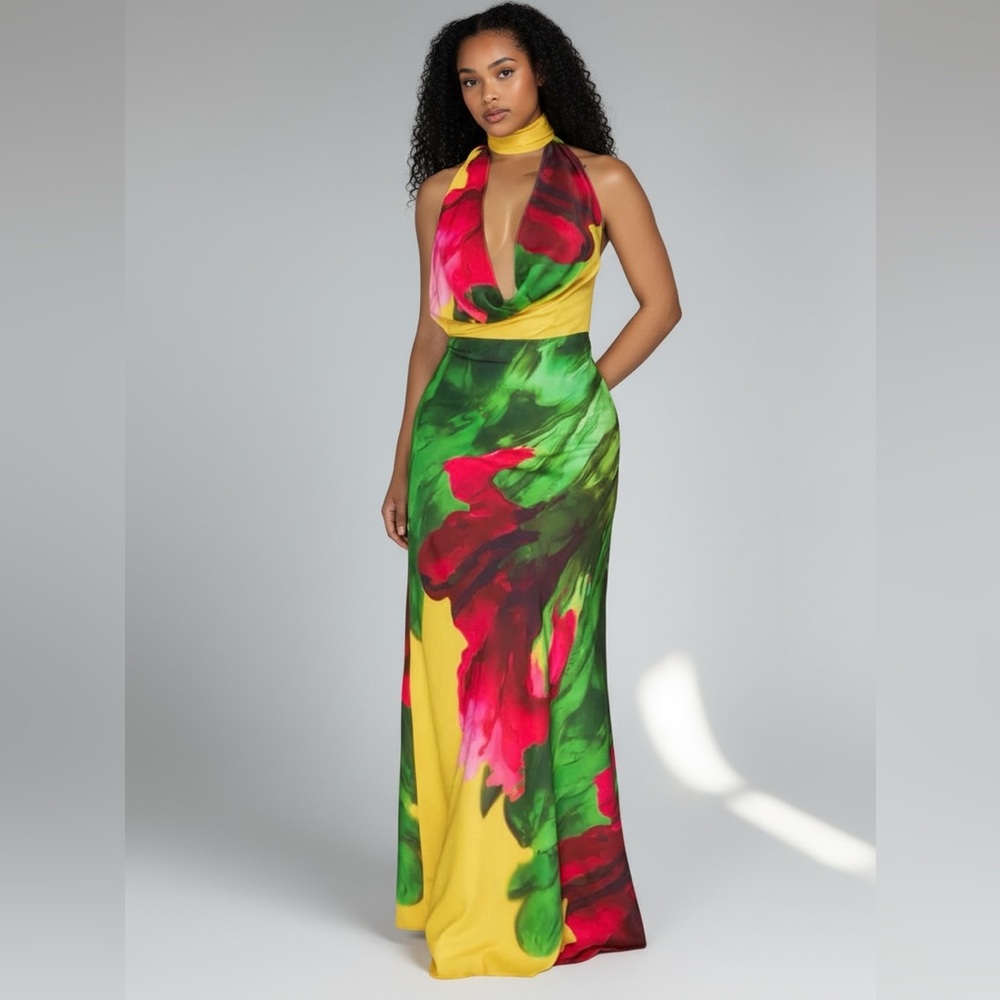 Multicolor Halter Maxi Dress - Picture 3 of 4